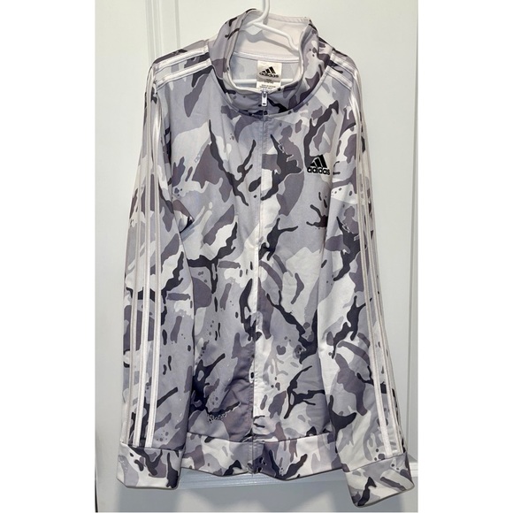 Adidas Youth Boy’s White & Gray Camouflage Zip Up Track Jacket Size: L - Picture 1 of 6